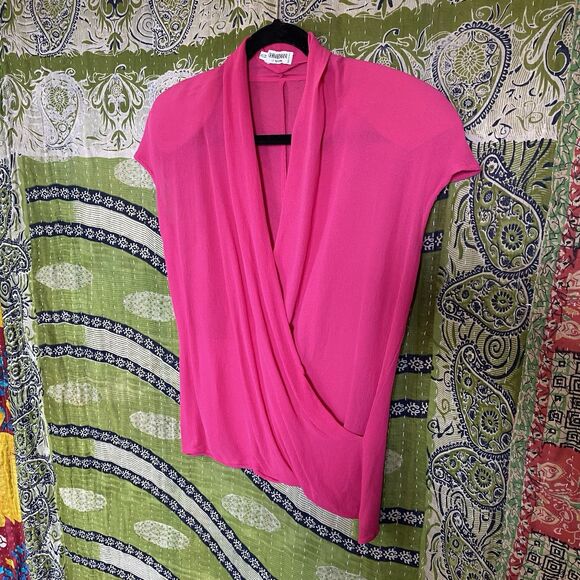 Vintage 80's Giorgio Armani Magenta Silk Semi-Sheer Wrap Front Blouse Size 10 - Picture 6 of 16